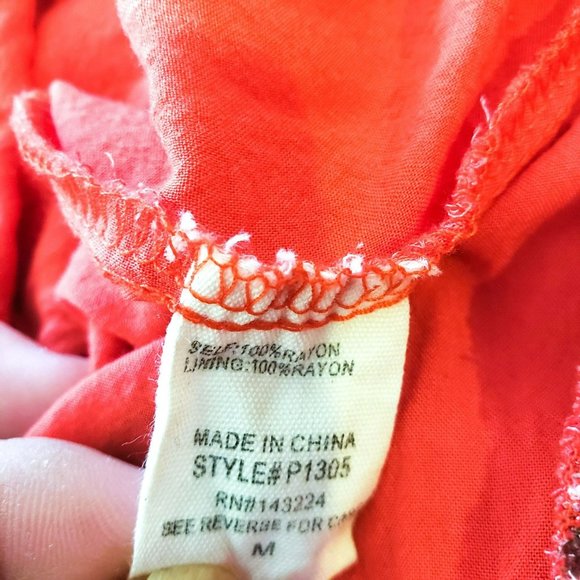 ILLA ILLA Women's Red Multi Smocked Short Tie Front V-neckline Cutout Romper - Picture 4 of 10